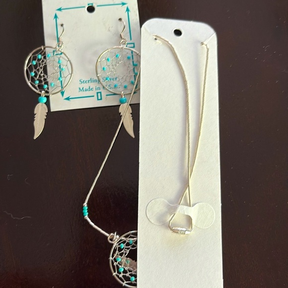 Silver and Blue Dangle Earrings - Picture 2 of 2